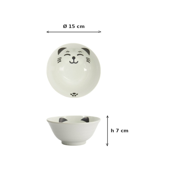 Rice Bowl Kawaii Cat Neko White, Porcelain, Ø 15 × 7 cm, 500 ml, Item No. 617591