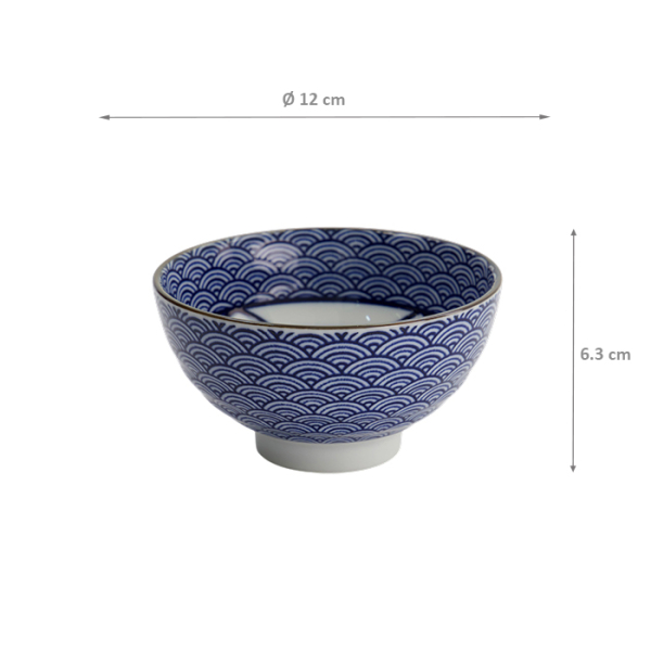 TDS, Rice Bowl, Kawaii Lucky Cat Neko, Seikaiha-Neko Blue, Ø 12 x 6.3cm - Item No. 617621