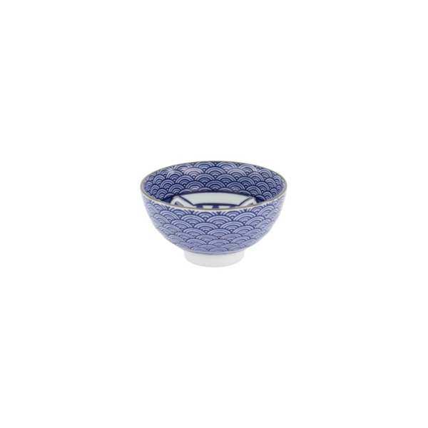 Reisschale Kawaii Lucky Cat Neko Seikaiha-Neko Blue, Porzellan, Ø 12 × 6,3 cm, Art.-Nr. 617621