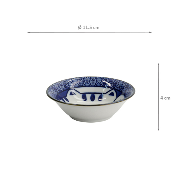 TDS, Sauce Bowl, Kawaii Lucky Cat Neko, Seikaiha-Neko Blue, Ø 11.5 x 4 cm - Item No. 617645