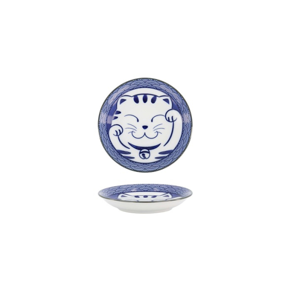 Tokyo Design Studio Saucenschale Kawaii Lucky Cat Neko Seikaiha-Neko Blue, Porzellan, Ø 12 × 2 cm