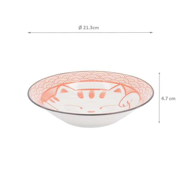 TDS, Pasta Plate, Kawaii Lucky Cat Neko, Ø 21.3 x 4.7 cm, Seikaiha-Neko Red, Item No. 617690
