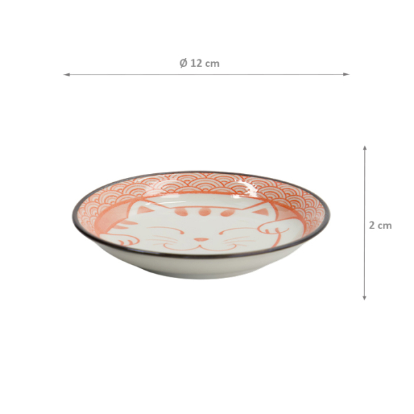 TDS, Sauce Bowl, Kawaii Lucky Cat Neko, Seikaiha-Neko Red, Ø 12 x 2 cm - Item No. 617713