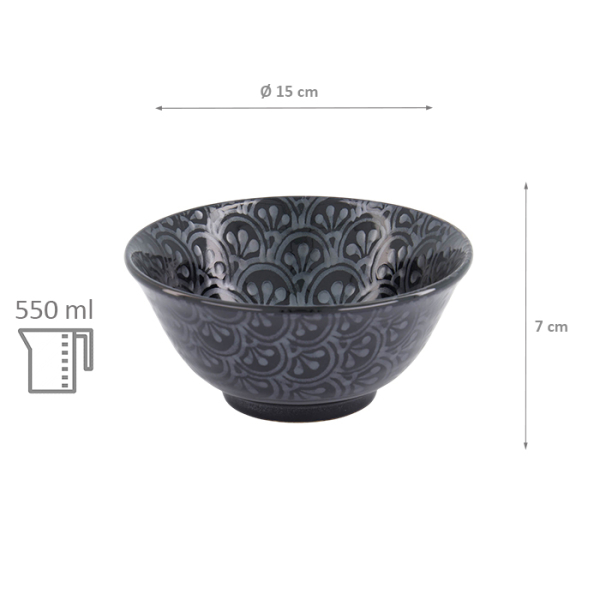 TDS, Tayo Bowl, Kuromonyo Seikaiha, Black, Ø 15x7cm 550ml, Item No. 617881