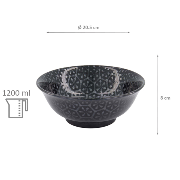 TDS, Ramenschale, Kuromonyo Hana Kikko, Schwarz, Ø 20,5x8cm, 1200 ml- Art Nr. 617959