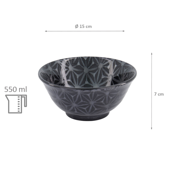 TDS, Tayo Bowl, Kuromonyo Asanoha, Black, Ø 15x7cm 550ml, Item No. 617973