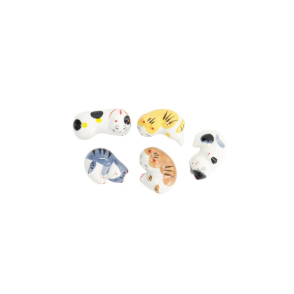 Essstäbchenablagen-Set Kawaii Sleeping Cat Bunt, 5-tlg., Porzellan, Art.-Nr. 618079