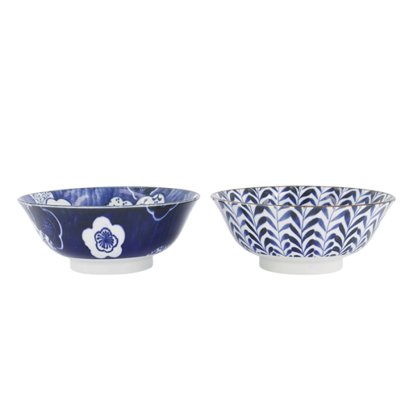 TDS, Ramen Schale, 2 Stk Geschenkset, Mino Blue Shidare/Ume, Ø 19,8x7,5cm 1000ml, Art.-Nr. 619502