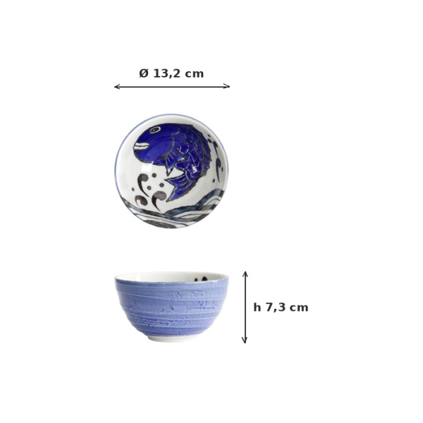 Bowl Seafood Snapper Blue, Porcelain, Ø 13.2 × 7.3 cm, 500 ml, Item No. 7564
