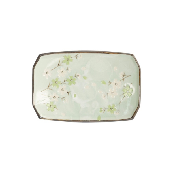 Sushi Plate Green Cosmos, Stoneware, 22 × 15 × 2.5 cm, Item No. 7805