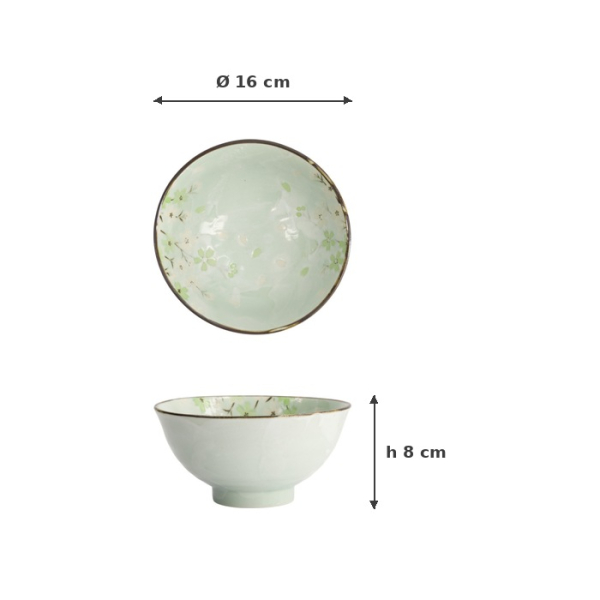 Rice Bowl Green Cosmos, Stoneware, Ø 16 × 8 cm, 600 ml, Item No. 7811