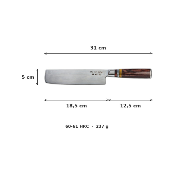 Nakiri Knife (Vegetable Knife) with 3 Acrylic Rings in Magnetic Box, VG-10 Damascus Steel, 31 cm, Item No. 0789