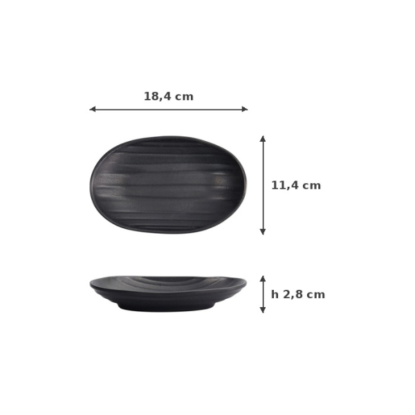 Rectangular Plate Zen Black, Melamine, 18.4 × 11.4 × 2.8 cm, Item No. 8021