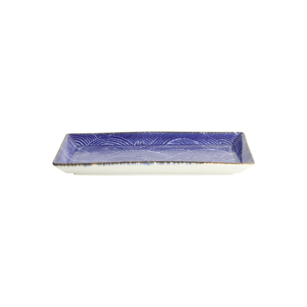 Sushi-Platte Seigaiha Blau/Braun, Porzellan, 23 × 11,5 cm, Art.-Nr. 14159