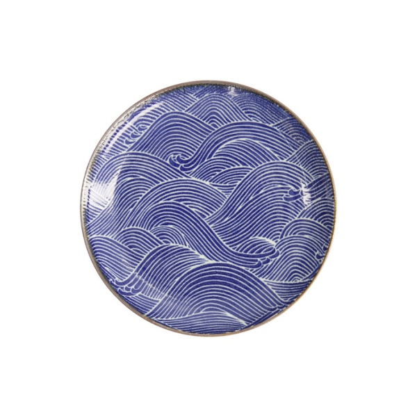Teller Seigaiha Blau/Braun, Porzellan, Ø 21,5 × 3 cm, Art.-Nr. 14209