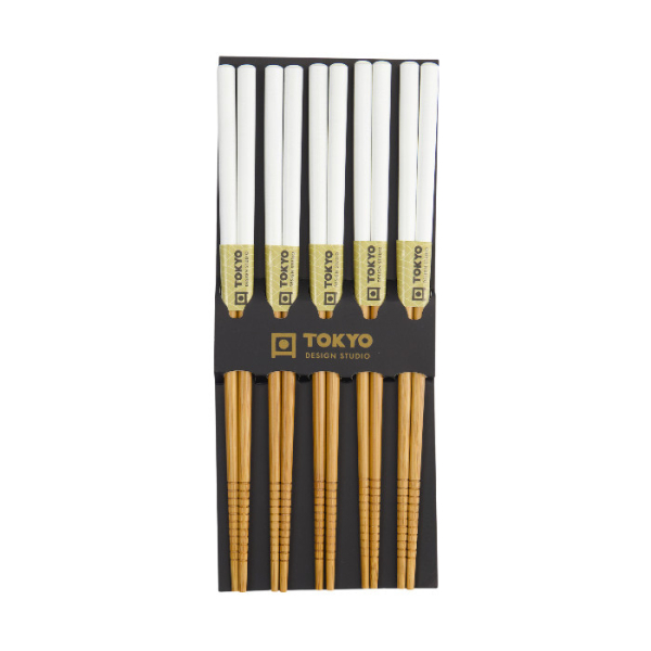 Bamboo weiß 5 Paar Essstäbchen bei g-HoReCa