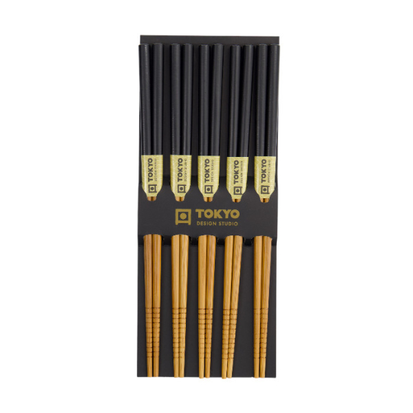 Bamboo Schwarz 5 Paar Essstäbchen bei g-HoReCa