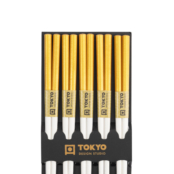 TDS, Chopstick Set, Bamboo Gold/white, 5 pair, Item No. 14698