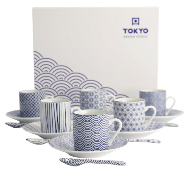 Tokyo Design Studio Espresso Set Nippon Blue (Blue/White), 18 pcs., Porcelain, 80 ml