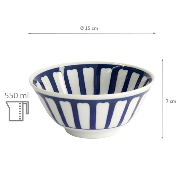 Rice Bowl Mixed Bowls White/Blue, Porcelain, Ø 15 × 7 cm, 550 ml, Item No. 14993