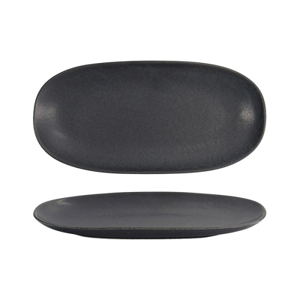Tokyo Design Studio Ovale Servierplatte Onyx Noir Schwarz, Steinzeug, 28,5 × 14 × 2,5 cm
