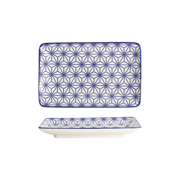Tokyo Design Studio Sushi-Platte Nippon Blue Stars Blau/Weiß, Porzellan, 21 × 13,5 cm