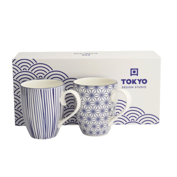 Tokyo Design Studio Tassen-Set Nippon Blue Blau/Weiß, 2-tlg., Porzellan, Ø 8,5 × 10,2 cm, 380 ml