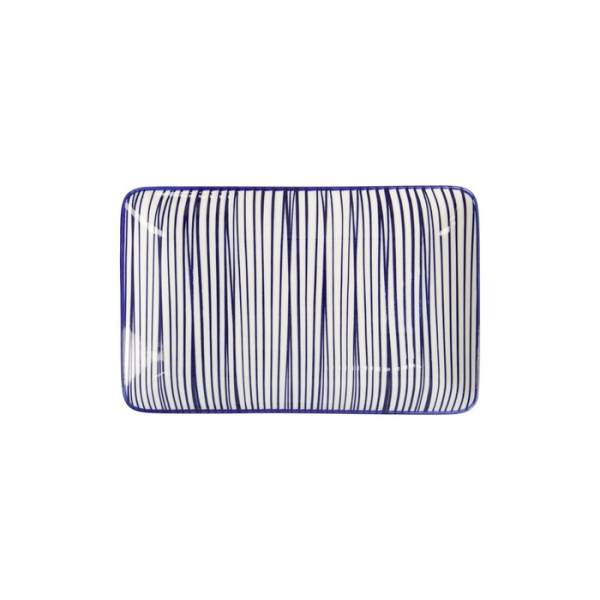 Sushi Plate Nippon Blue Lines Blue/White, Porcelain, 21 × 13.5 cm, Item No. 15986