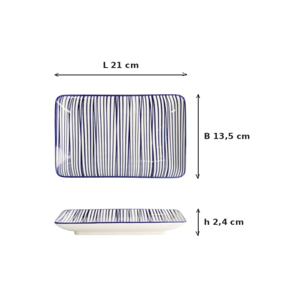 Sushi Plate Nippon Blue Lines Blue/White, Porcelain, 21 × 13.5 cm, Item No. 15986