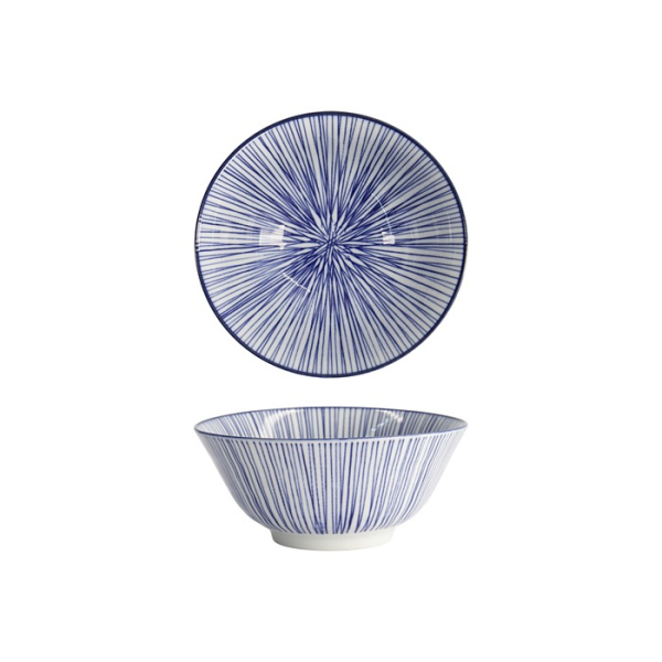 Tokyo Design Studio Tayo-Schale Nippon Blue Lines Blau/Weiß, Porzellan, Ø 15,2 × 6,7 cm, 500 ml