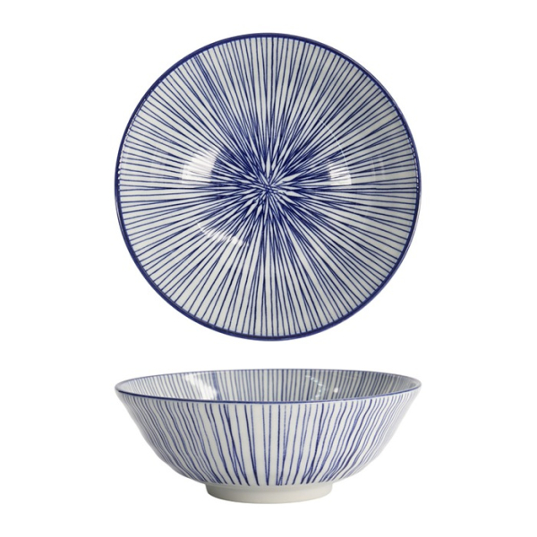 Tokyo Design Studio Ramenschale Nippon Blue Lines Blau/Weiß, Porzellan, Ø 21 × 7,8 cm, 1 l