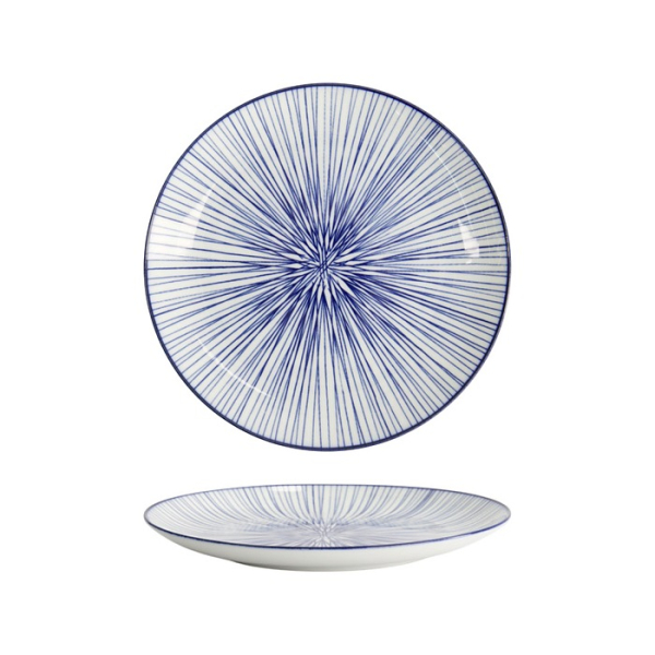 Tokyo Design Studio Teller Nippon Blue Lines Blau/Weiß, Porzellan, Ø 20,6 × 2,2 cm