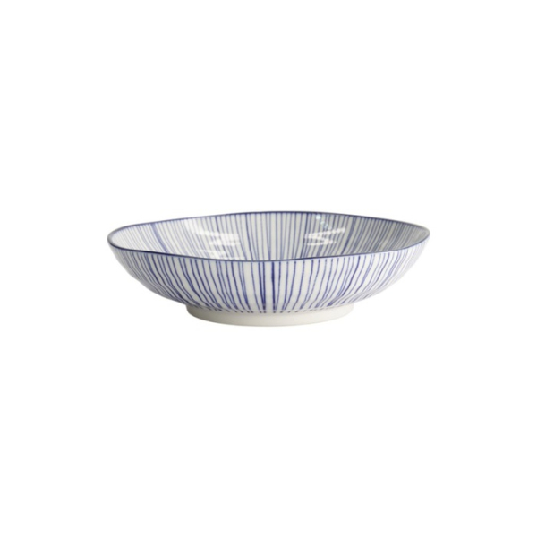 Pasta Plate Nippon Blue Lines Blue/White, Porcelain, Ø 21 × 5.2 cm, Item No. 16030