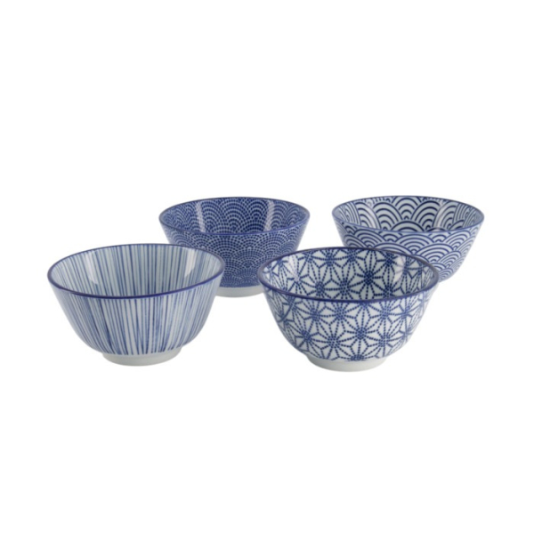 Reisschalen-Set Nippon Blue (Blau/Weiß), 4-tlg., Porzellan, Ø 12 × 6,4 cm, 300 ml, Art.-Nr. 16040
