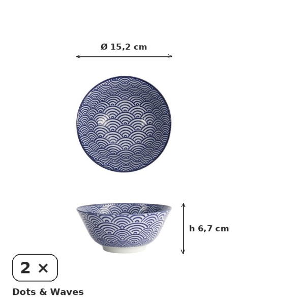 Tayo-Schalen-Set Nippon Blue Dots & Waves Blau/Weiß, Porzellan, Ø 15,2 × 6,7 cm, 500 ml, Art.-Nr. 16041