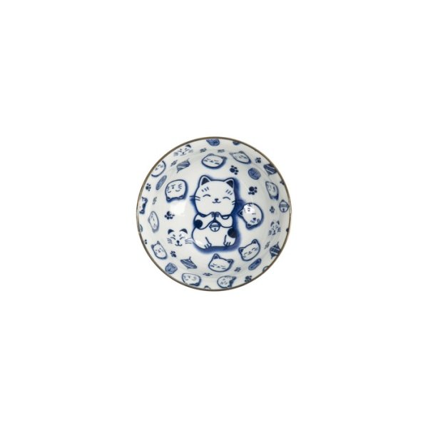 Bowl Kawaii Lucky Cat Neko Blue (White/Blue), Porcelain, Ø 12.7 × 6.8 cm, 300 ml, Item No. 16121