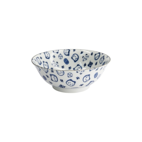 Ramen Bowl Kawaii Lucky Cat Neko Blue/White, Porcelain, Ø 19.5 × 7.4 cm, 1 l, Item No. 16125