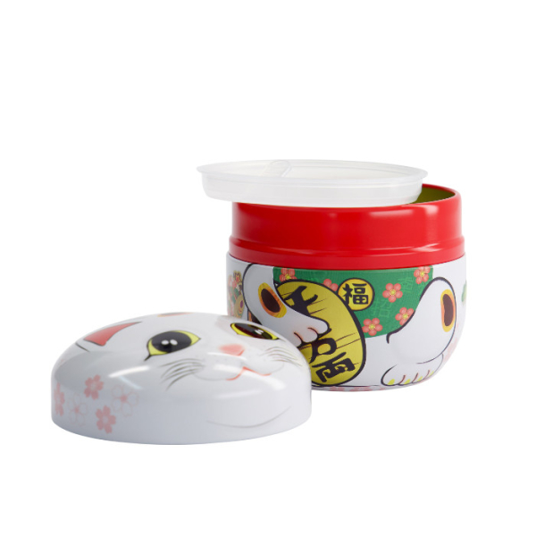 TDS, Tea Container S.S., 8.6x8.4cm, 100gr,  Lucky Cat, Weiß , Artikel Nr.: 16184