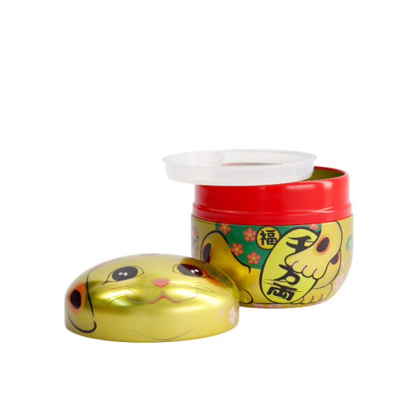 TDS, Tea Container S.S., 8.6x8.4cm,100gr, Lucky Cat, Gold , Artikel Nr.: 16185