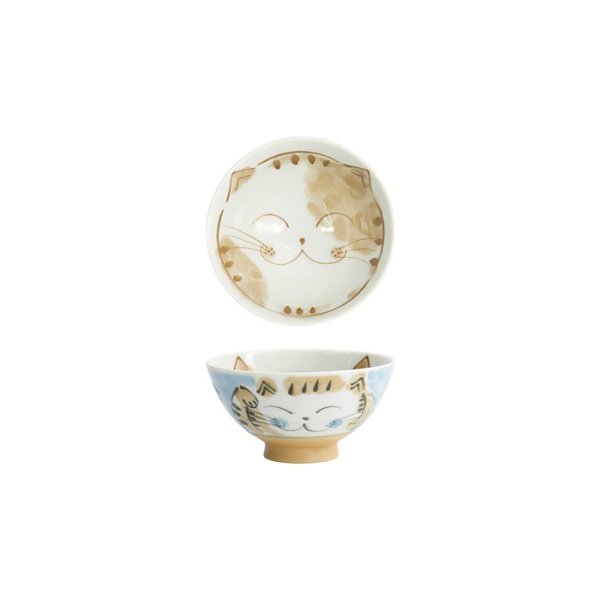 Tokyo Design Studio Rice Bowl Fuku Cat Neko Kawaii Blue, Porcelain, Ø 11.5 × 6.2 cm, 300 ml