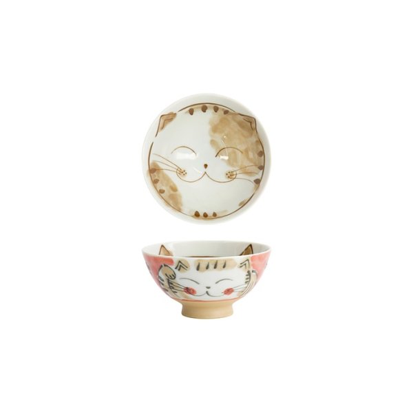 Tokyo Design Studio Rice Bowl Fuku Cat Neko Kawaii Red, Porcelain, Ø 11.5 × 6.2 cm, 300 ml