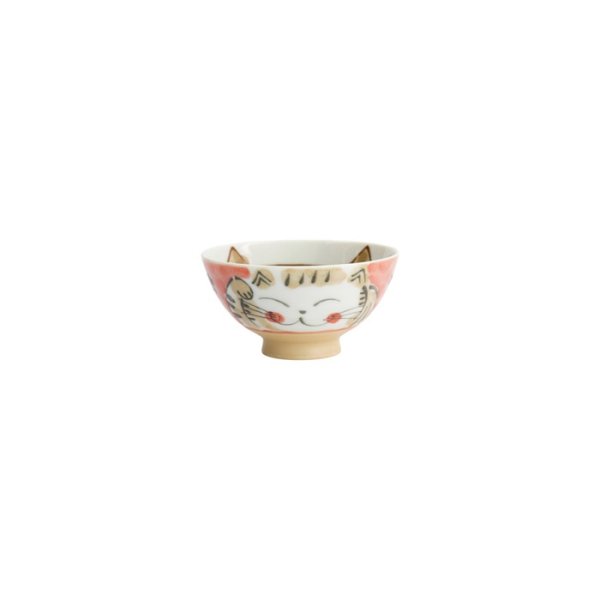 Rice Bowl Fuku Cat Neko Kawaii Red, Porcelain, Ø 11.5 × 6.2 cm, 300 ml, Item No. 16299
