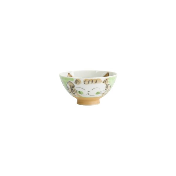 Rice Bowl Fuku Cat Neko Kawaii Green, Porcelain, Ø 11.5 × 6.2 cm, 300 ml, Item No. 16300
