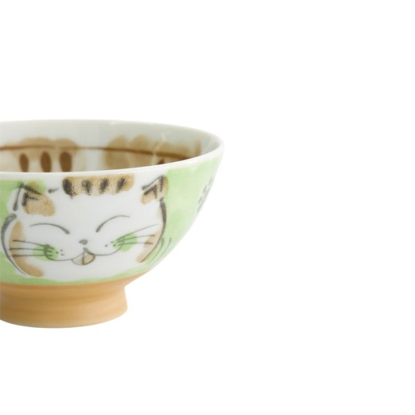 Rice Bowl Fuku Cat Neko Kawaii Green, Porcelain, Ø 11.5 × 6.2 cm, 300 ml, Item No. 16300