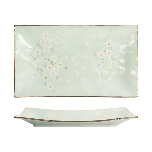 Tokyo Design Studio Servierplatte Green Cosmos, Steinzeug, 33,2 × 19,3 × 2,2 cm