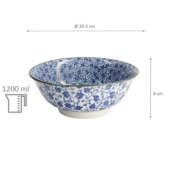 TDS, Ramen-Schale, Hana Blue Mixed Bowls, Ø 20,5 x 8 cm 1200 ml, Karakusa, Art Nr. 16539