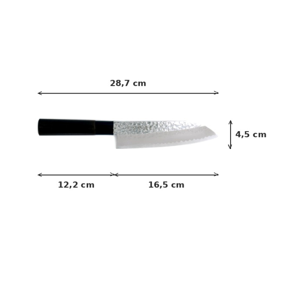 Santoku-Messer (Allzweckmesser) im Hammerschlag-Stil, Edelstahl, Klinge 16,5 cm, Art.-Nr. 16606