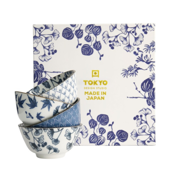 Tokyo Design Studio Schalen-Set Flora Japonica Blau/Weiß, Porzellan, Ø 12 × 6,3 cm, 300 ml
