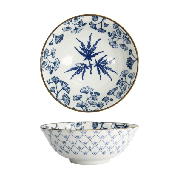Tokyo Design Studio Noodle Bowl Flora Japonica Maple White/Blue, Porcelain, Ø 20.3 × 8 cm, 1 l
