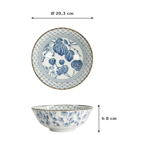Noodle Bowl Flora Japonica Ivy White/Blue, Porcelain, Ø 20.3 × 8 cm, 1 l, Item No. 16709